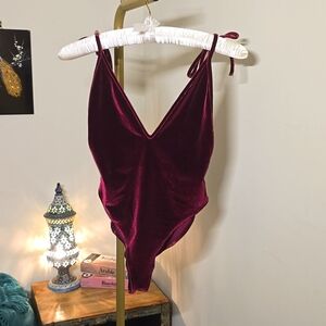 Burgundy velvet bodysuit